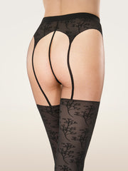 Floral Tights with Garter Belt Illusion