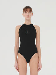 Sleek Halter Bodysuit with Draped Pleats