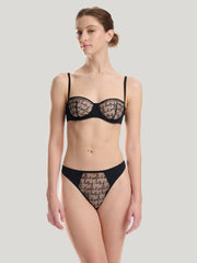 Sheer Tulle Thong with Embroidered Panels