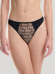 Sheer Tulle Thong with Embroidered Panels